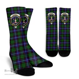 Scottish Russell Modern Crest Tartan Plaid Crew Socks - Scottish Clans Crest Socks Scottish Plaid Tartan Plaid - ScotsTee - scotstee.com