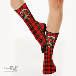 Scottish Wallace Hunting - Red Crest Tartan Plaid Crew Socks - Scottish Clans Crest Socks Scottish Plaid Tartan Plaid - ScotsTee - scotstee.com