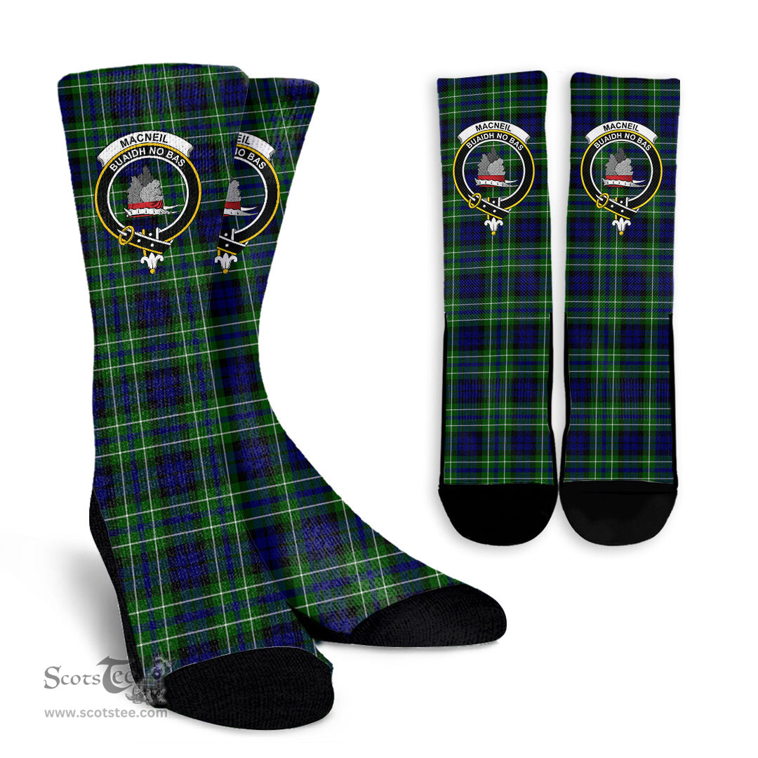 Scottish MacNeil of Colonsay Modern Crest Tartan Plaid Crew Socks - Scottish Clans Crest Socks Scottish Plaid Tartan Plaid - ScotsTee - scotstee.com