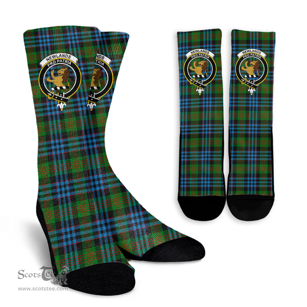 Scottish Newlands of Lauriston Crest Tartan Plaid Crew Socks - Scottish Clans Crest Socks Scottish Plaid Tartan Plaid - ScotsTee - scotstee.com