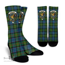 Scottish Newlands of Lauriston Crest Tartan Plaid Crew Socks - Scottish Clans Crest Socks Scottish Plaid Tartan Plaid - ScotsTee - scotstee.com