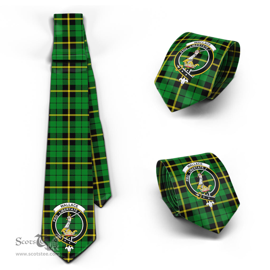 Scottish Wallace Hunting Green Tartan Tie with Family Crest Tartan Plaid NeckTie Scottish Plaid Tartan Plaid - ScotsTee - scotstee.com