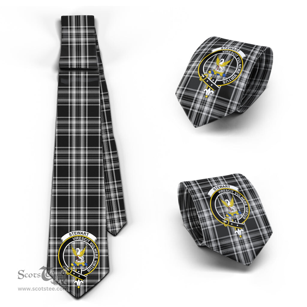 Scottish Stewart Black and White Tartan Tie with Family Crest Tartan Plaid NeckTie Scottish Plaid Tartan Plaid - ScotsTee - scotstee.com