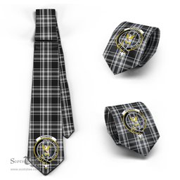 Scottish Stewart Black and White Tartan Tie with Family Crest Tartan Plaid NeckTie Scottish Plaid Tartan Plaid - ScotsTee - scotstee.com