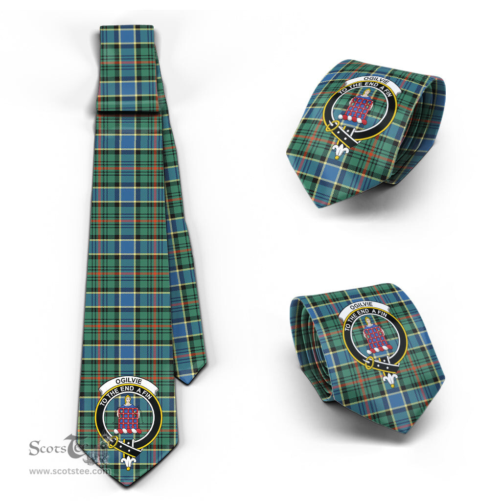 Scottish Ogilvie (Ogilvy) Hunting Ancient Tartan Tie with Family Crest Tartan Plaid NeckTie Scottish Plaid Tartan Plaid - ScotsTee - scotstee.com