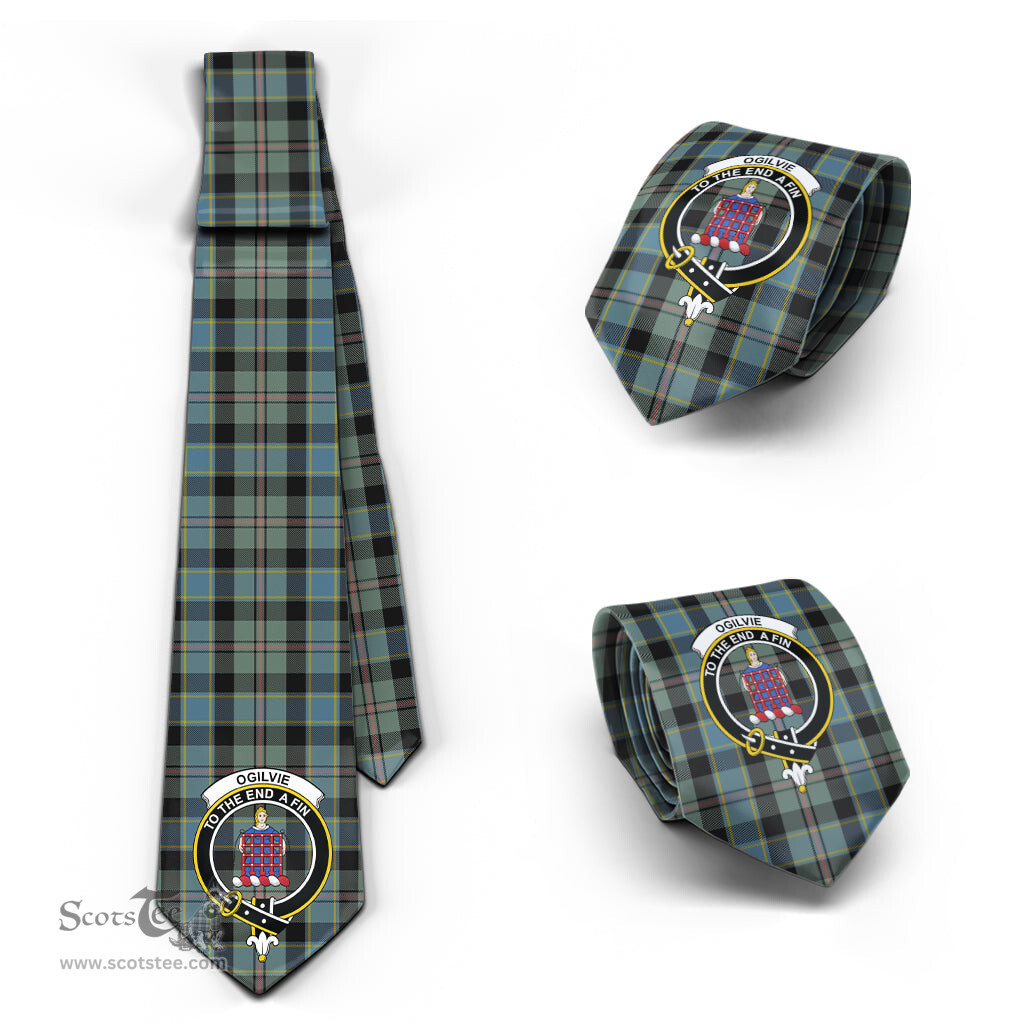 Scottish Ogilvie (Ogilvy) Hunting Tartan Tie with Family Crest Tartan Plaid NeckTie Scottish Plaid Tartan Plaid - ScotsTee - scotstee.com