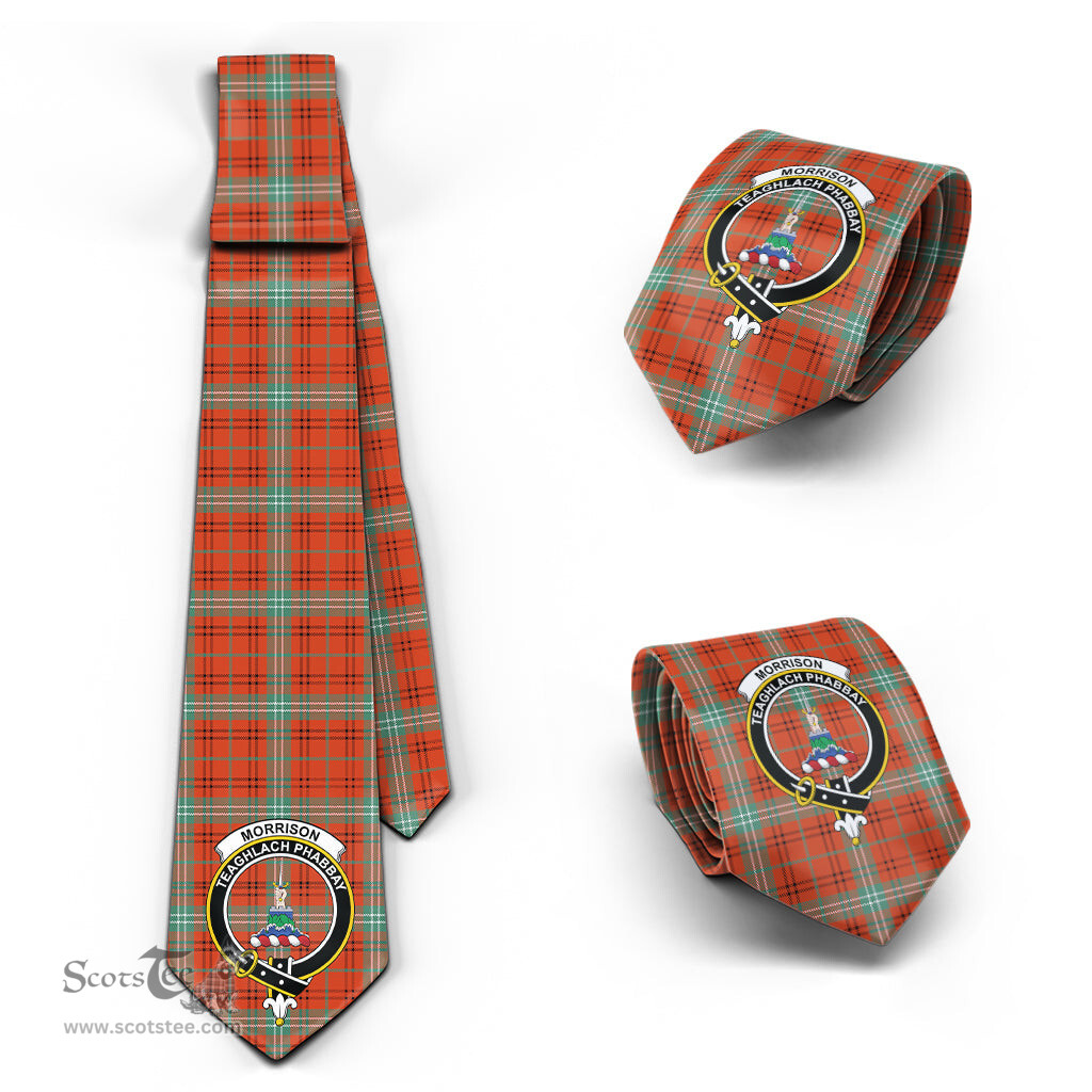 Scottish Morrison Red Ancient Tartan Tie with Family Crest Tartan Plaid NeckTie Scottish Plaid Tartan Plaid - ScotsTee - scotstee.com