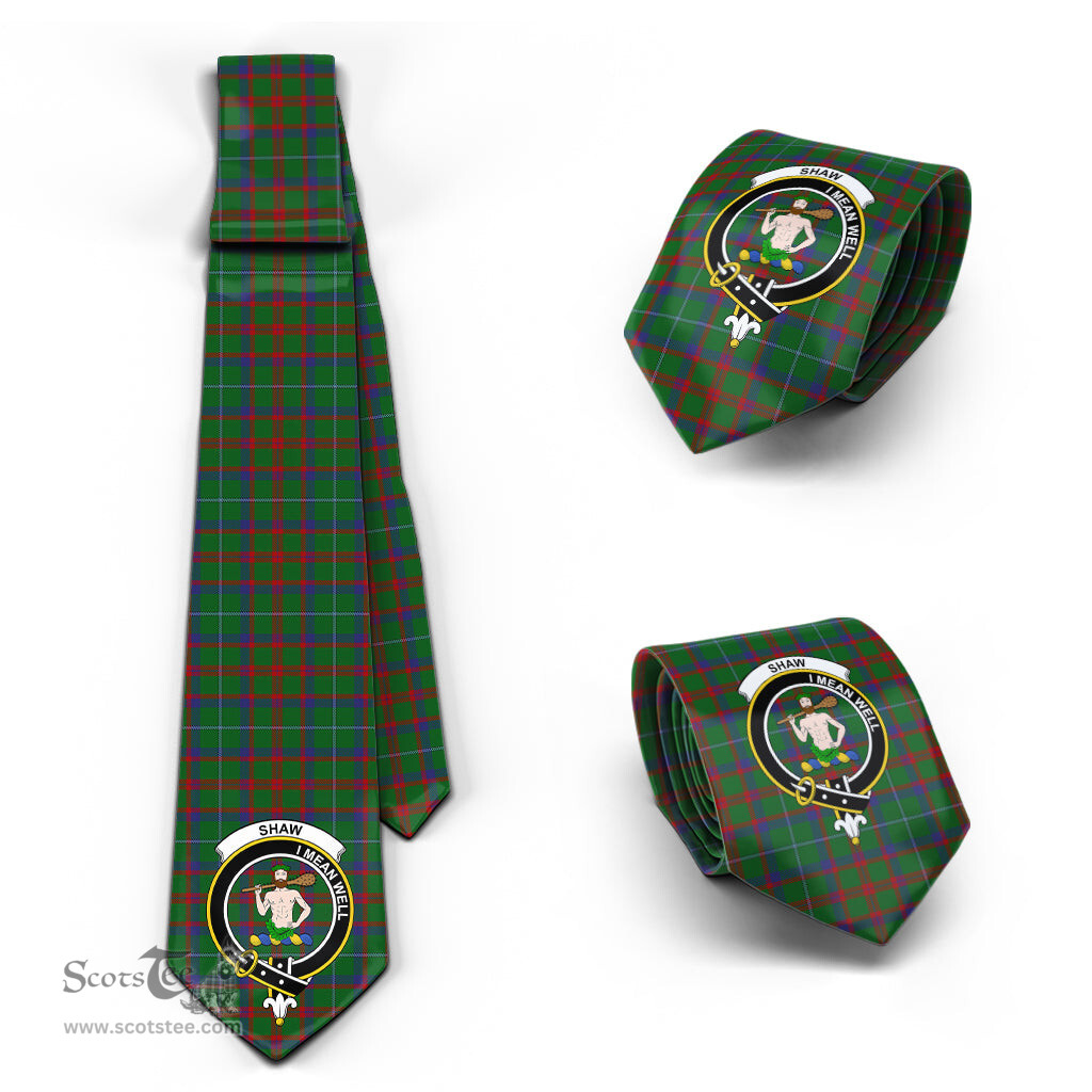 Scottish Shaw of Tordarroch Green Hunting Tartan Tie with Family Crest Tartan Plaid NeckTie Scottish Plaid Tartan Plaid - ScotsTee - scotstee.com