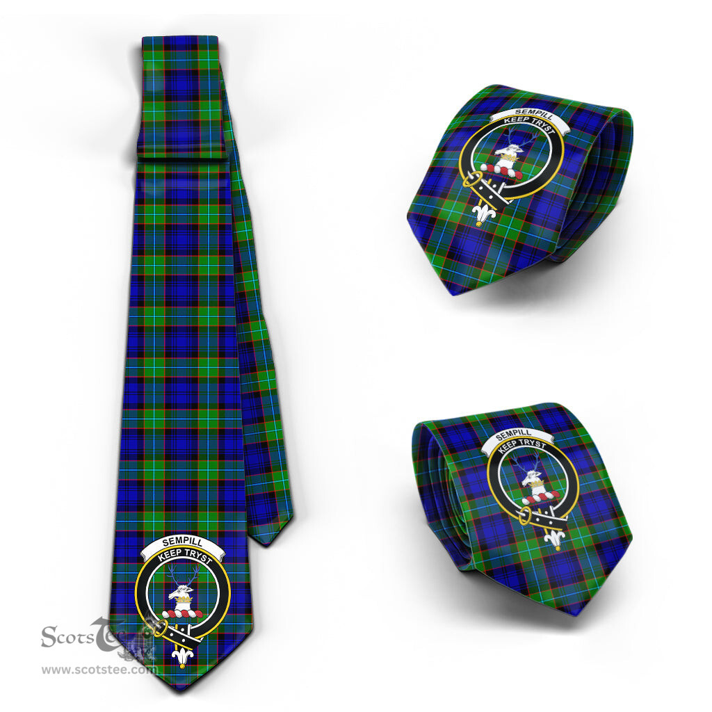 Scottish Sempill Modern Tartan Tie with Family Crest Tartan Plaid NeckTie Scottish Plaid Tartan Plaid - ScotsTee - scotstee.com