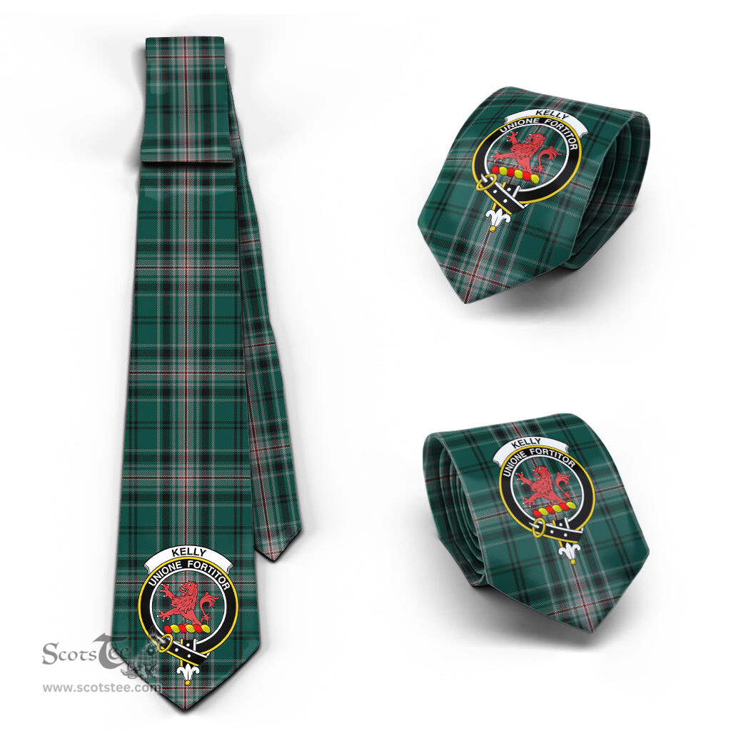 Scottish Kelly of Sleat Hunting Tartan Tie with Family Crest Tartan Plaid NeckTie Scottish Plaid Tartan Plaid - ScotsTee - scotstee.com