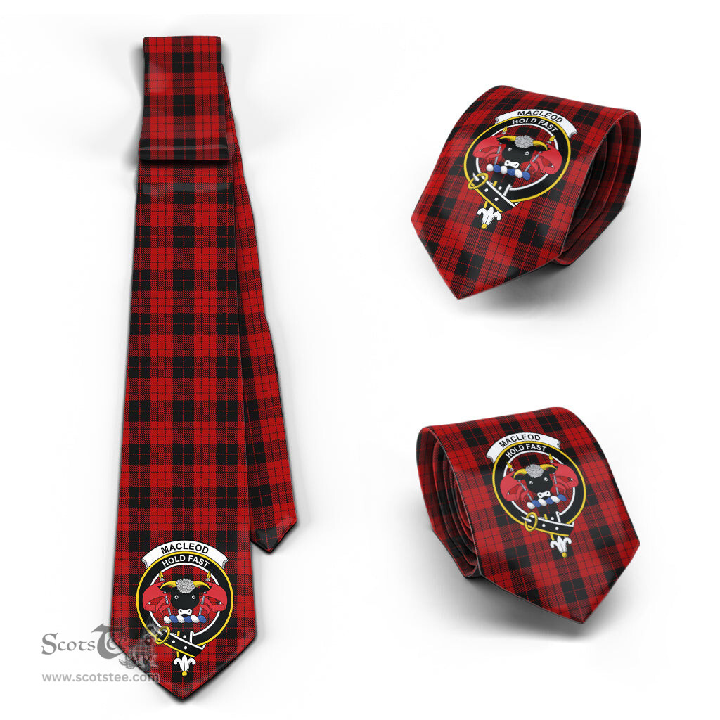 Scottish MacLeod Black and Red Tartan Tie with Family Crest Tartan Plaid NeckTie Scottish Plaid Tartan Plaid - ScotsTee - scotstee.com