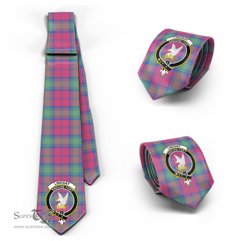 Scottish Lindsay Ancient Tartan Tie with Family Crest Tartan Plaid NeckTie Scottish Plaid Tartan Plaid - ScotsTee - scotstee.com