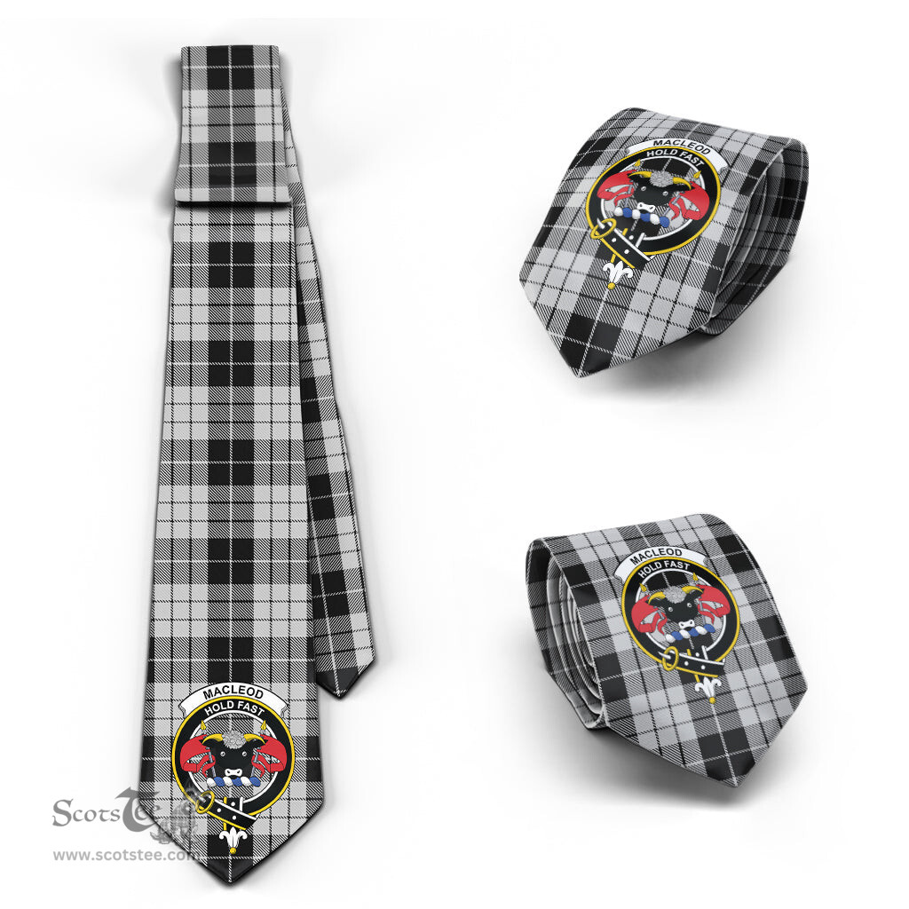 Scottish MacLeod Black and White Tartan Tie with Family Crest Tartan Plaid NeckTie Scottish Plaid Tartan Plaid - ScotsTee - scotstee.com