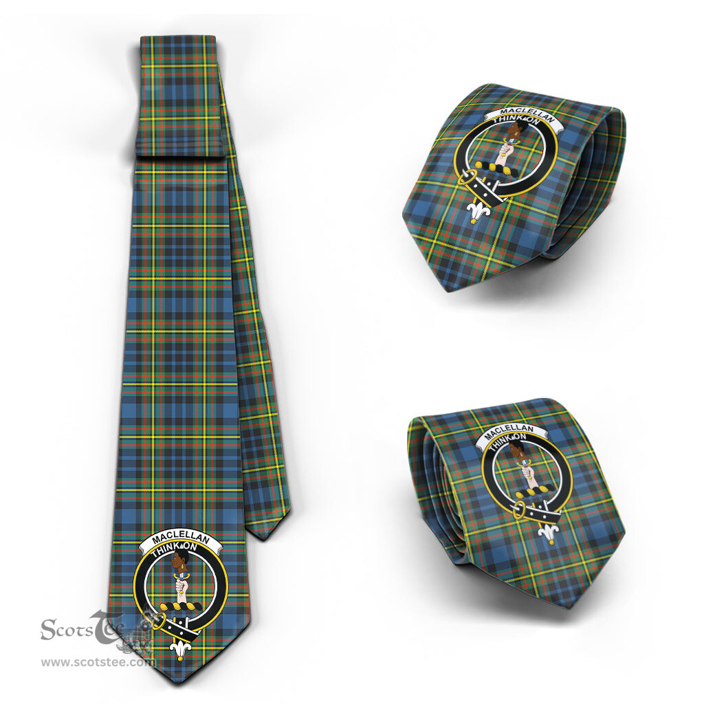 Scottish MacLellan Ancient Tartan Tie with Family Crest Tartan Plaid NeckTie Scottish Plaid Tartan Plaid - ScotsTee - scotstee.com