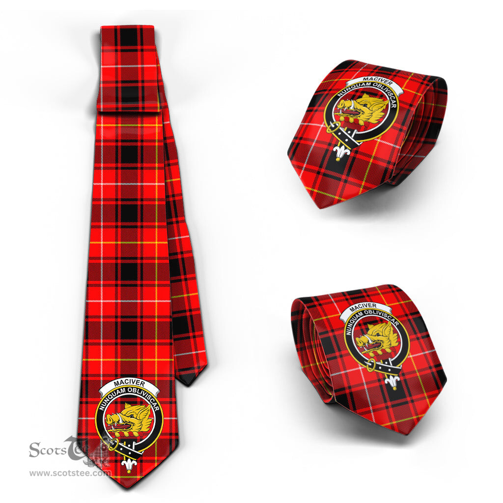 Scottish MacIver Modern Tartan Tie with Family Crest Tartan Plaid NeckTie Scottish Plaid Tartan Plaid - ScotsTee - scotstee.com