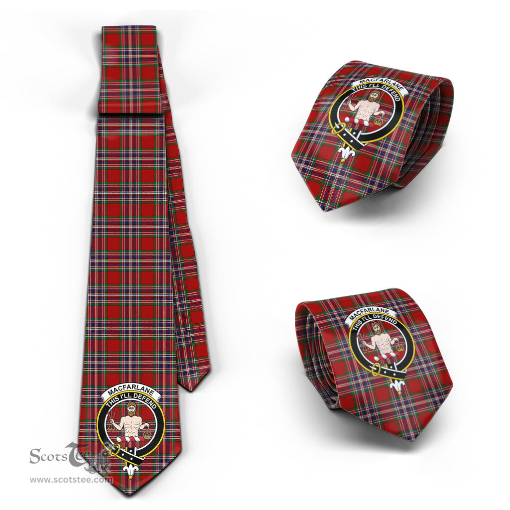 Scottish MacFarlane Red Tartan Tie with Family Crest Tartan Plaid NeckTie Scottish Plaid Tartan Plaid - ScotsTee - scotstee.com