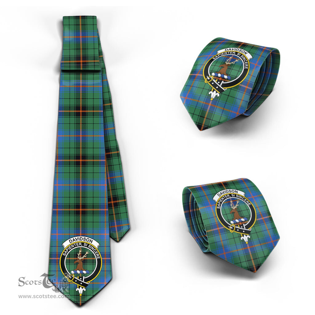 Scottish Davidson Ancient Tartan Tie with Family Crest Tartan Plaid NeckTie Scottish Plaid Tartan Plaid - ScotsTee - scotstee.com