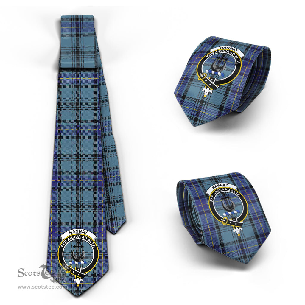 Scottish Hannay Blue Tartan Tie with Family Crest Tartan Plaid NeckTie Scottish Plaid Tartan Plaid - ScotsTee - scotstee.com