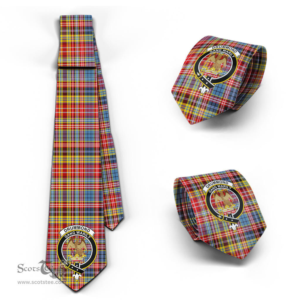 Scottish Drummond of Strathallan Modern Tartan Tie with Family Crest Tartan Plaid NeckTie Scottish Plaid Tartan Plaid - ScotsTee - scotstee.com