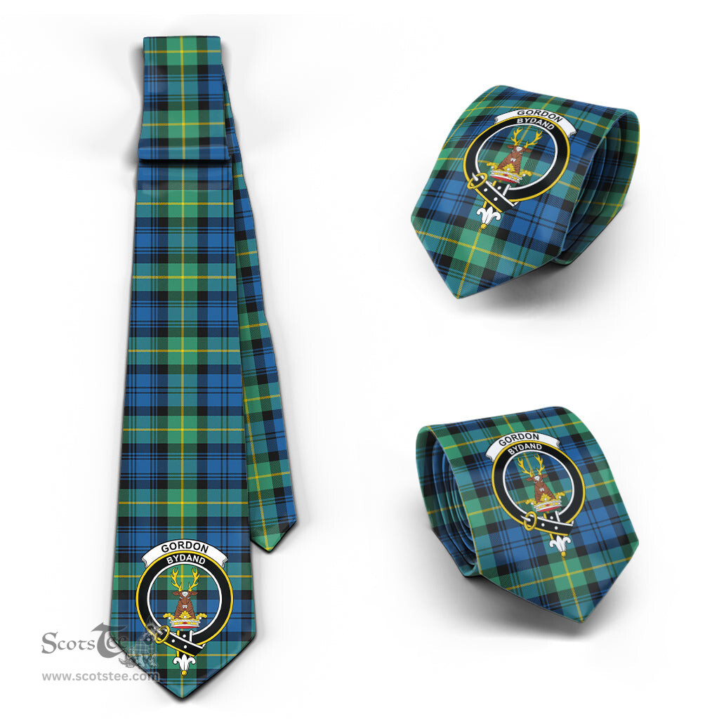 Scottish Gordon Ancient Tartan Tie with Family Crest Tartan Plaid NeckTie Scottish Plaid Tartan Plaid - ScotsTee - scotstee.com