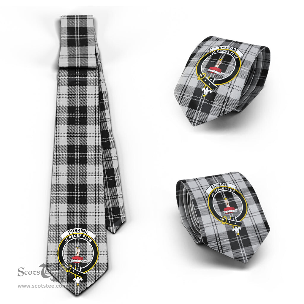 Scottish Erskine Black and White Tartan Tie with Family Crest Tartan Plaid NeckTie Scottish Plaid Tartan Plaid - ScotsTee - scotstee.com