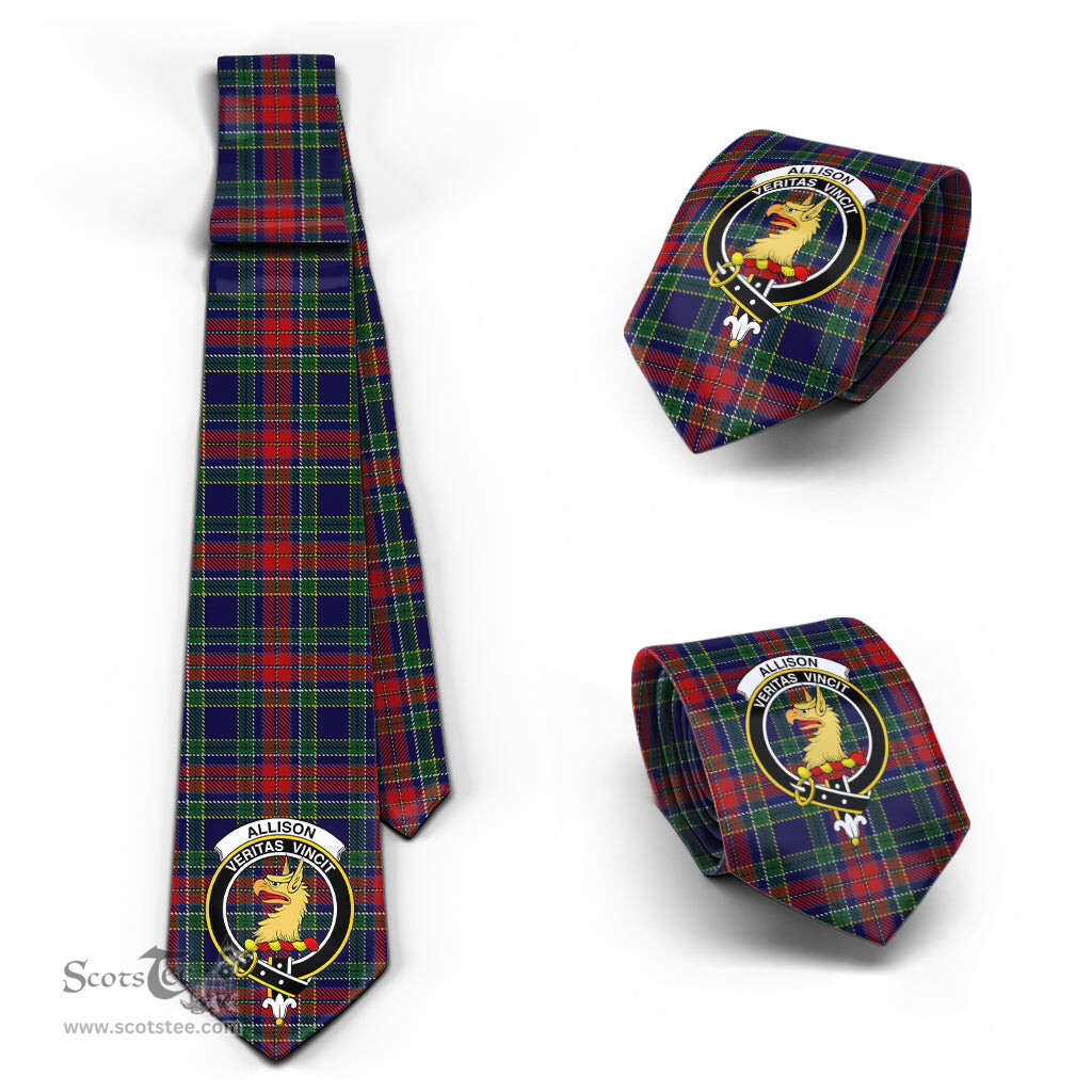 Scottish Allison Red Tartan Tie with Family Crest Tartan Plaid NeckTie Scottish Plaid Tartan Plaid - ScotsTee - scotstee.com