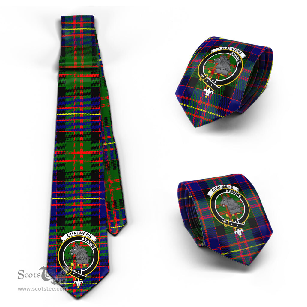 Scottish Chalmers Modern Tartan Tie with Family Crest Tartan Plaid NeckTie Scottish Plaid Tartan Plaid - ScotsTee - scotstee.com