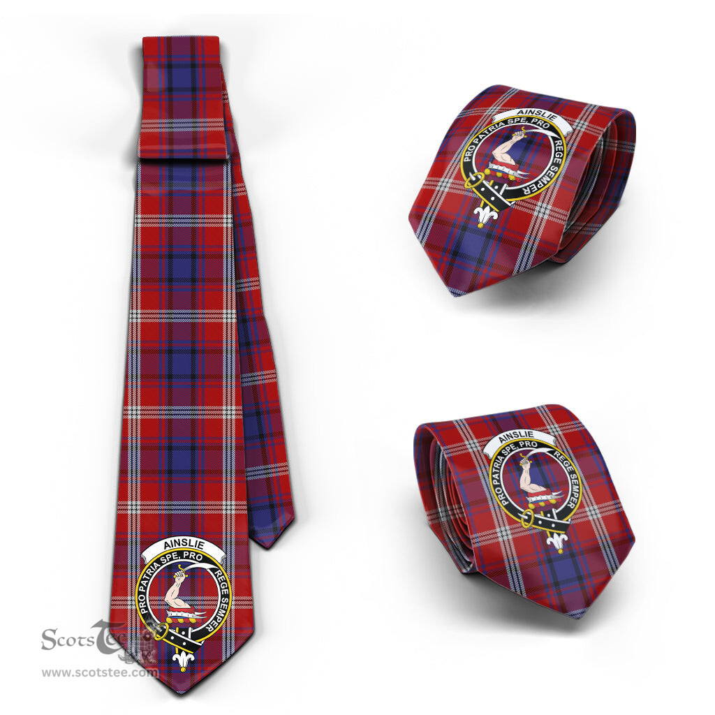 Scottish Ainslie Tartan Tie with Family Crest Tartan Plaid NeckTie Scottish Plaid Tartan Plaid - ScotsTee - scotstee.com