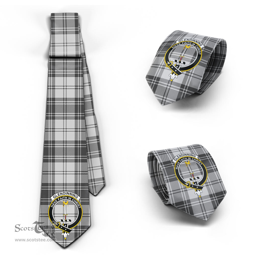 Scottish Glendinning Tartan Tie with Family Crest Tartan Plaid NeckTie Scottish Plaid Tartan Plaid - ScotsTee - scotstee.com