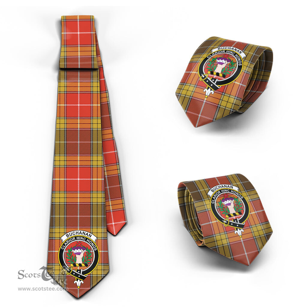 Scottish Buchanan Old Set Weathered Tartan Tie with Family Crest Tartan Plaid NeckTie Scottish Plaid Tartan Plaid - ScotsTee - scotstee.com