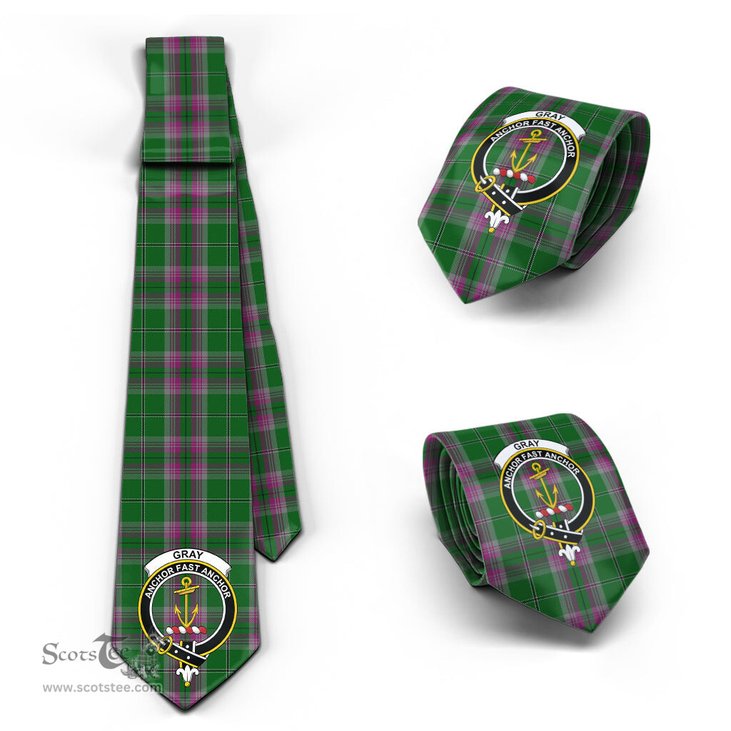 Scottish Gray Hunting Tartan Tie with Family Crest Tartan Plaid NeckTie Scottish Plaid Tartan Plaid - ScotsTee - scotstee.com