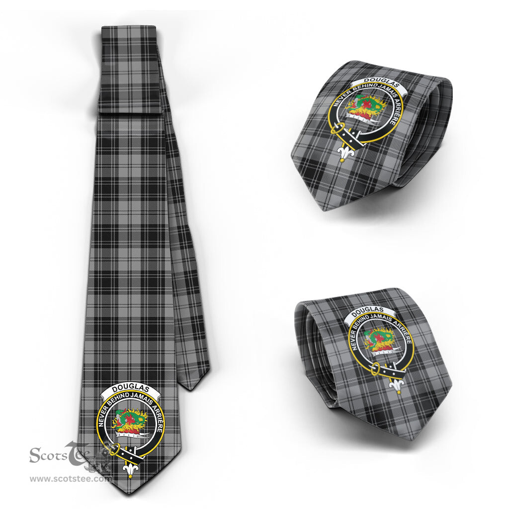 Scottish Douglas Grey Tartan Tie with Family Crest Tartan Plaid NeckTie Scottish Plaid Tartan Plaid - ScotsTee - scotstee.com