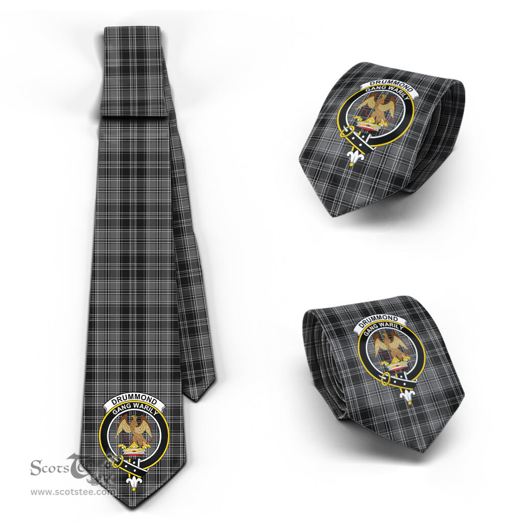Scottish Drummond Grey Tartan Tie with Family Crest Tartan Plaid NeckTie Scottish Plaid Tartan Plaid - ScotsTee - scotstee.com