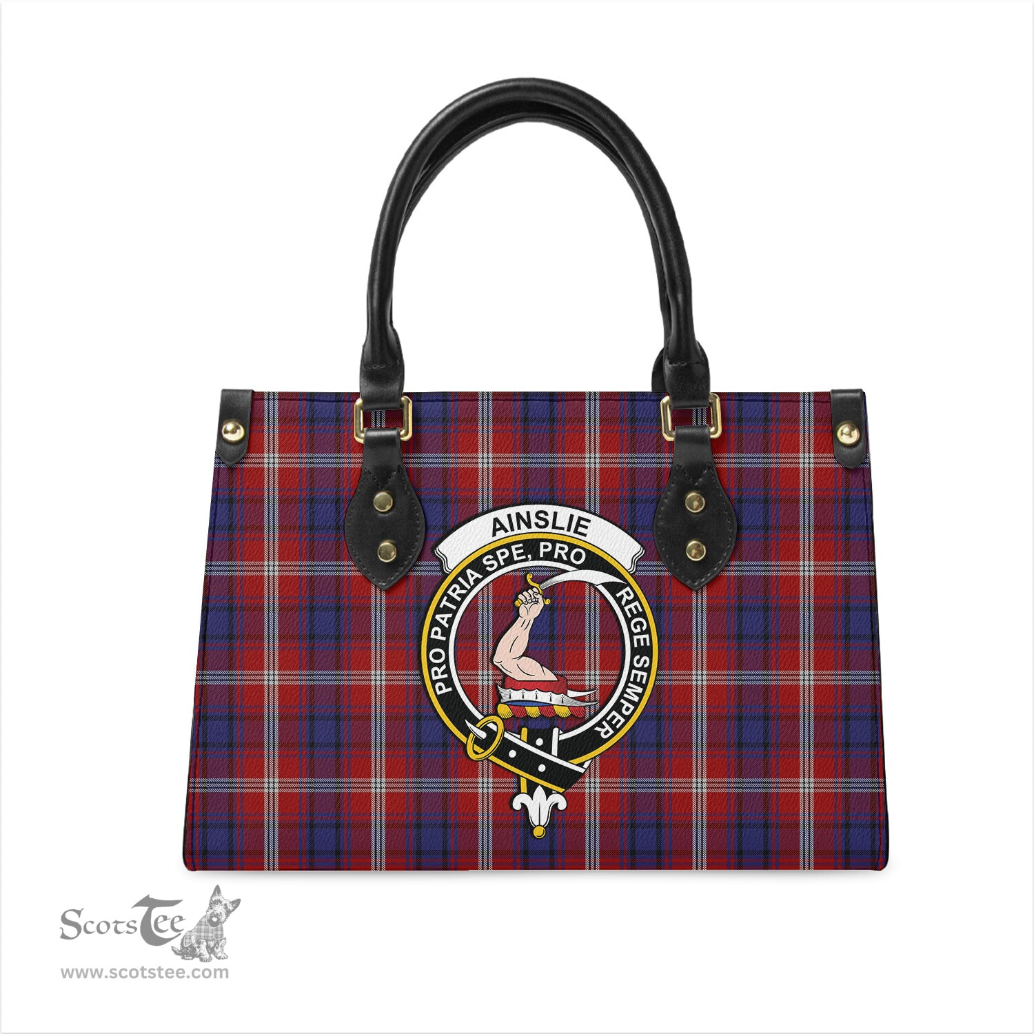 Scottish Ainslie Tartan Leather Bag for Women with Family Crest Scottish Plaid Tartan Plaid - ScotsTee - scotstee.com