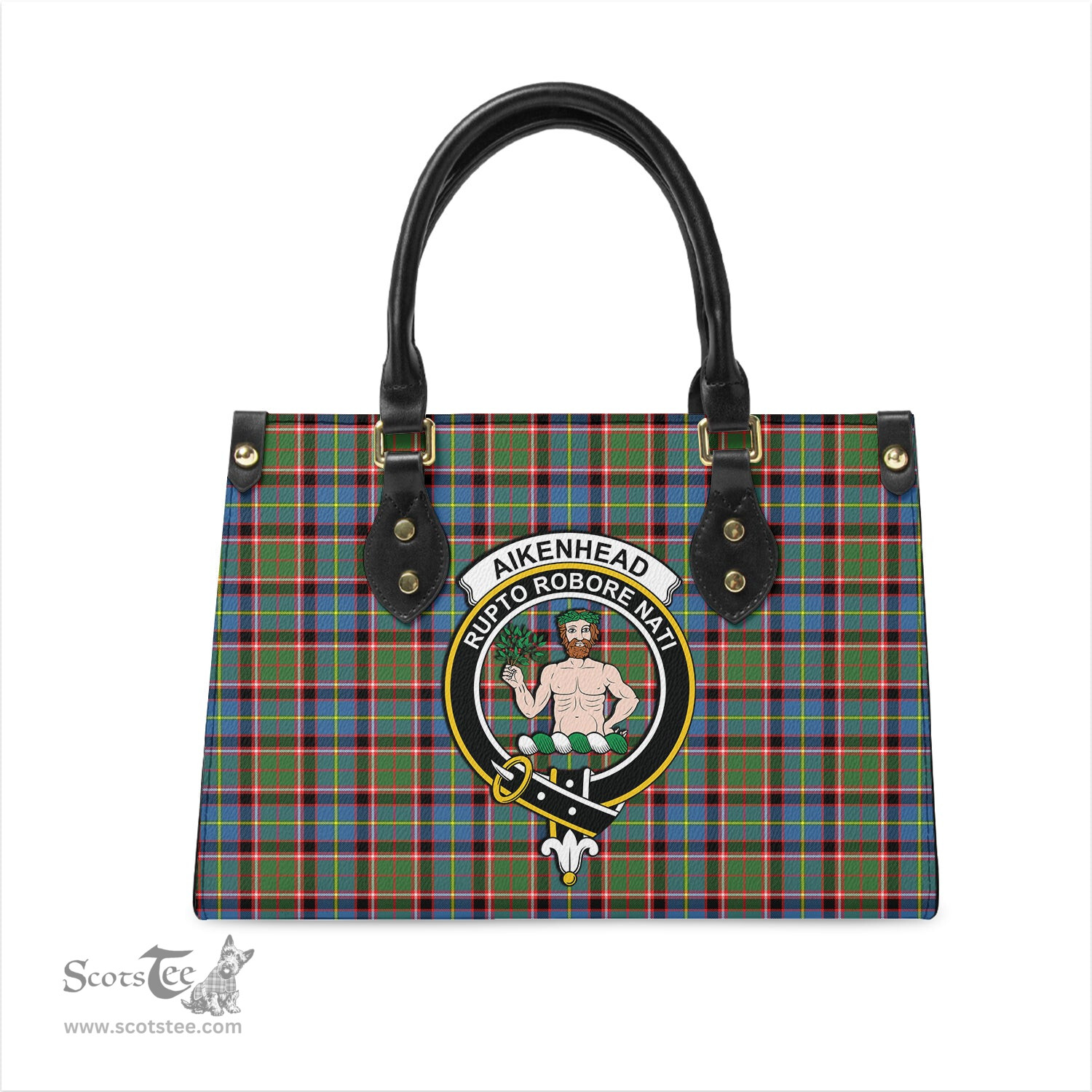 Scottish Aikenhead Tartan Leather Bag for Women with Family Crest Scottish Plaid Tartan Plaid - ScotsTee - scotstee.com