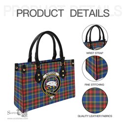 Scottish Bethune Tartan Leather Bag for Women with Family Crest Scottish Plaid Tartan Plaid - ScotsTee - scotstee.com