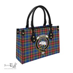 Scottish Bethune Tartan Leather Bag for Women with Family Crest Scottish Plaid Tartan Plaid - ScotsTee - scotstee.com