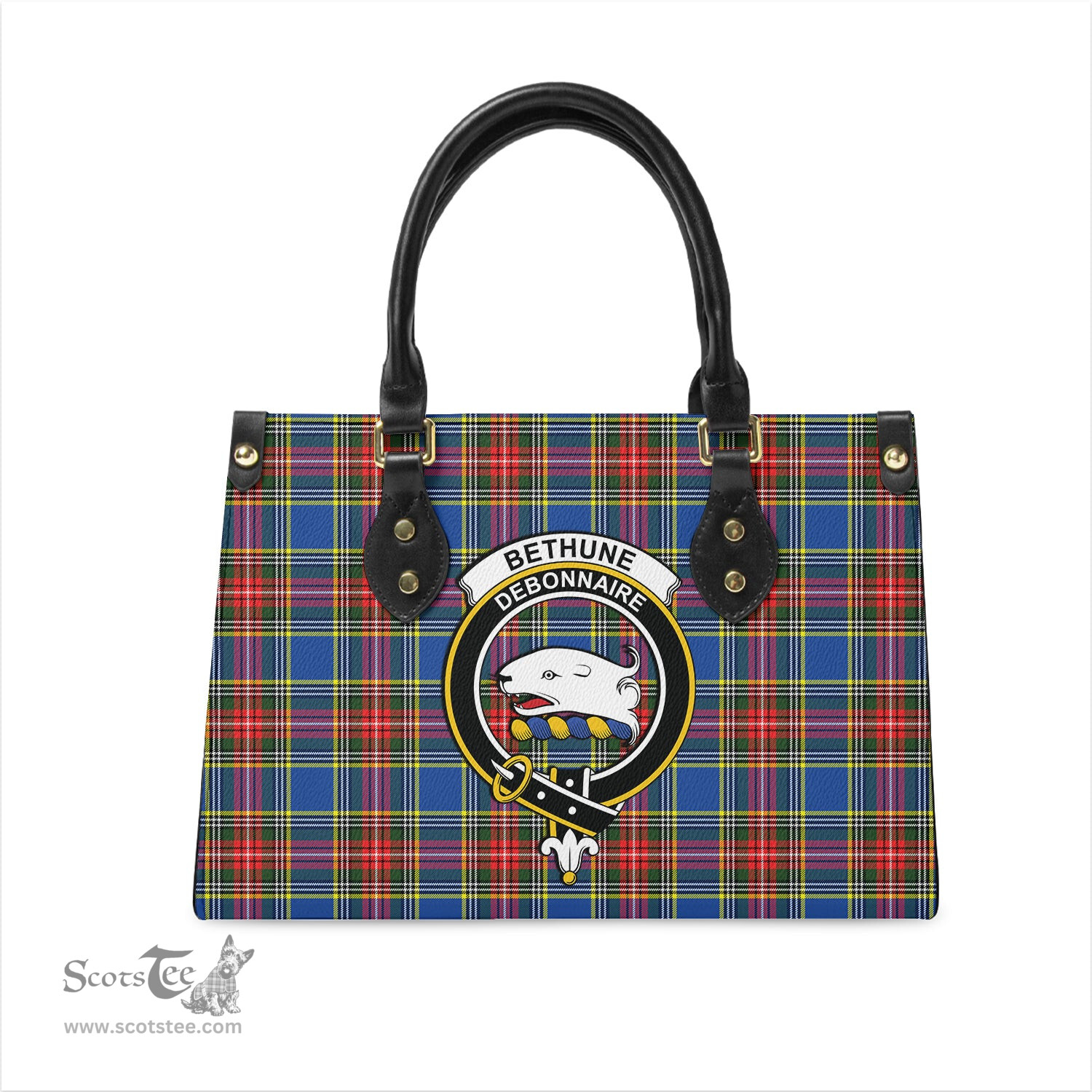 Scottish Bethune Tartan Leather Bag for Women with Family Crest Scottish Plaid Tartan Plaid - ScotsTee - scotstee.com