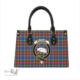 Scottish Bethune Tartan Leather Bag for Women with Family Crest Scottish Plaid Tartan Plaid - ScotsTee - scotstee.com
