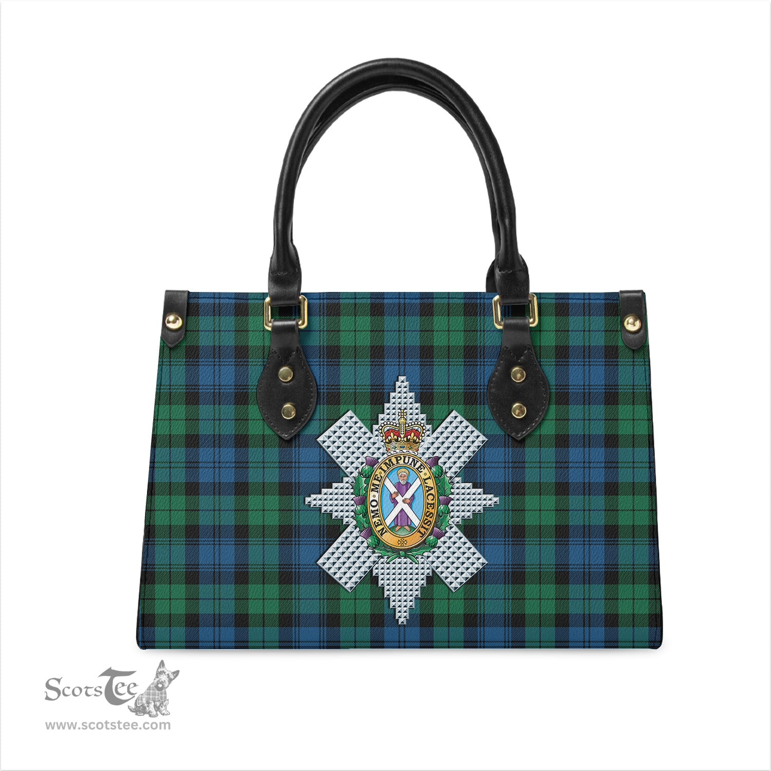 Scottish Black Watch Ancient Tartan Leather Bag for Women with Family Crest Scottish Plaid Tartan Plaid - ScotsTee - scotstee.com