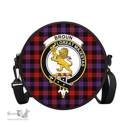 Scottish Broun Modern Tartan Round Crossbody Bags - Round Purse with Family Crest Scottish Plaid Tartan Plaid - ScotsTee - scotstee.com