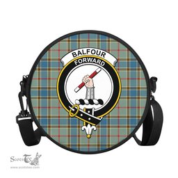 Scottish Balfour Blue Tartan Round Crossbody Bags - Round Purse with Family Crest Scottish Plaid Tartan Plaid - ScotsTee - scotstee.com