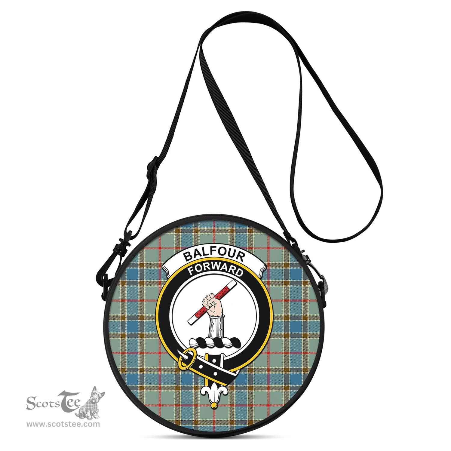 Scottish Balfour Blue Tartan Round Crossbody Bags - Round Purse with Family Crest Scottish Plaid Tartan Plaid - ScotsTee - scotstee.com