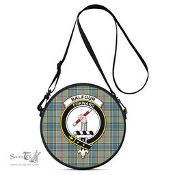 Scottish Balfour Blue Tartan Round Crossbody Bags - Round Purse with Family Crest Scottish Plaid Tartan Plaid - ScotsTee - scotstee.com