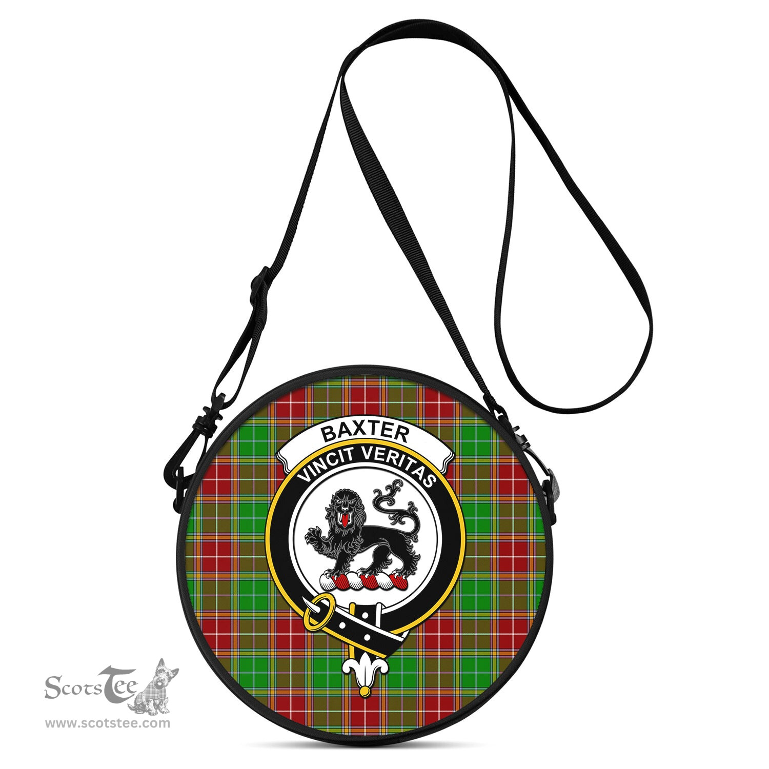 Scottish Baxter Modern Tartan Round Crossbody Bags - Round Purse with Family Crest Scottish Plaid Tartan Plaid - ScotsTee - scotstee.com