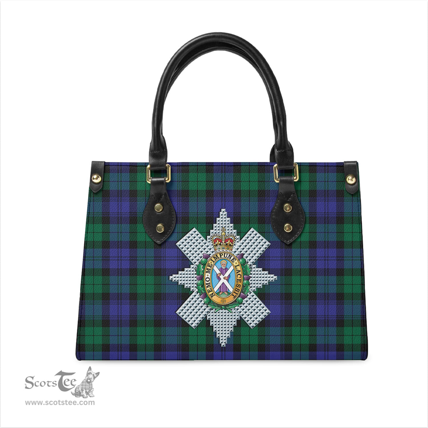 Scottish Black Watch Modern Tartan Leather Bag for Women with Family Crest Scottish Plaid Tartan Plaid - ScotsTee - scotstee.com