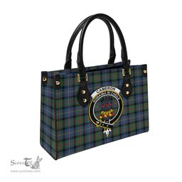 Scottish Cameron of Erracht Ancient Tartan Leather Bag for Women with Family Crest Scottish Plaid Tartan Plaid - ScotsTee - scotstee.com