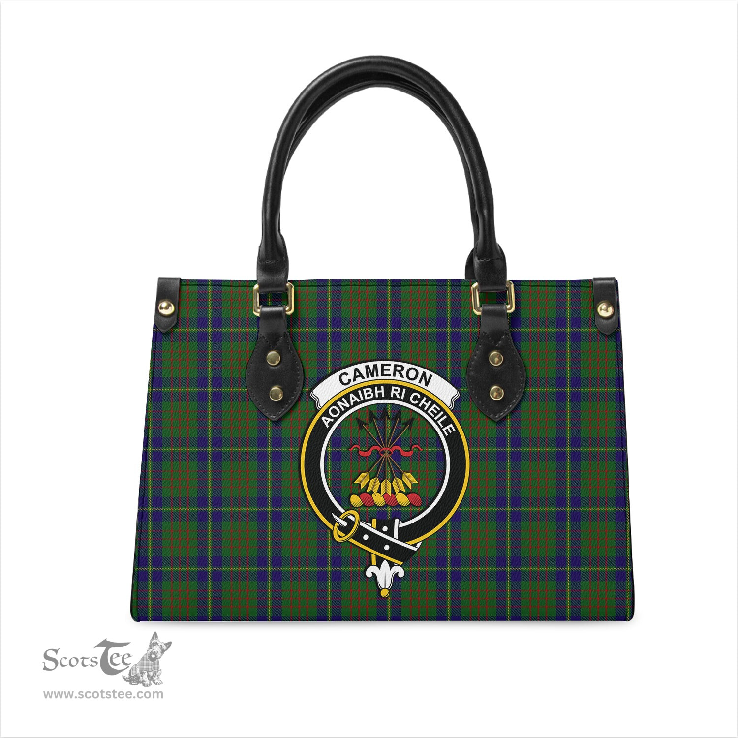 Scottish Cameron of Lochiel Hunting Tartan Leather Bag for Women with Family Crest Scottish Plaid Tartan Plaid - ScotsTee - scotstee.com