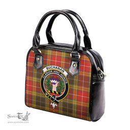 Scottish Buchanan Old Set Weathered Tartan Shoulder Handbags with Family Crest Scottish Plaid Tartan Plaid - ScotsTee - scotstee.com