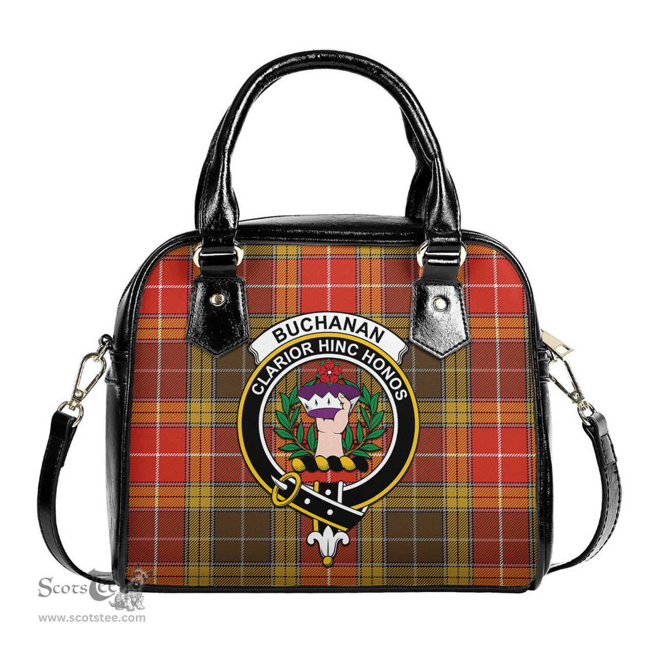 Scottish Buchanan Old Set Weathered Tartan Shoulder Handbags with Family Crest Scottish Plaid Tartan Plaid - ScotsTee - scotstee.com